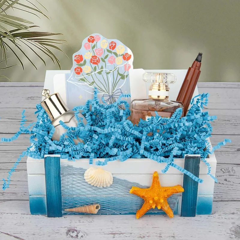 Caonysh 8.5oz Crinkle Paper Filler for Gift Baskets Gift Boxes(Blue) photo 5