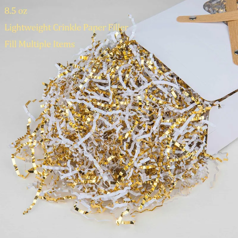Caonysh 8.5oz Crinkle Paper Filler for Gift Baskets Gift Boxes(White&Gold) photo 2