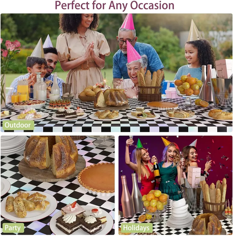 4 Pack Plastic Tablecloths Disposable Table Cover Black&Silver 54 x 108 In photo 7