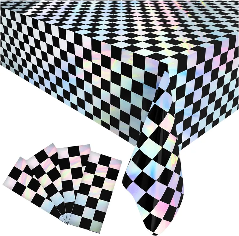 4 Pack Plastic Tablecloths Disposable Table Cover Black&Silver 54 x 108 In photo 1