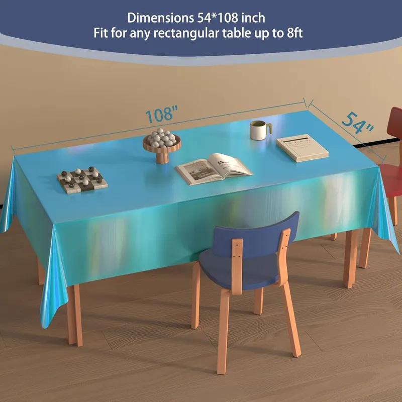4 Pack Plastic Tablecloths Disposable Table Cover Blue 54 x 108 in photo 2