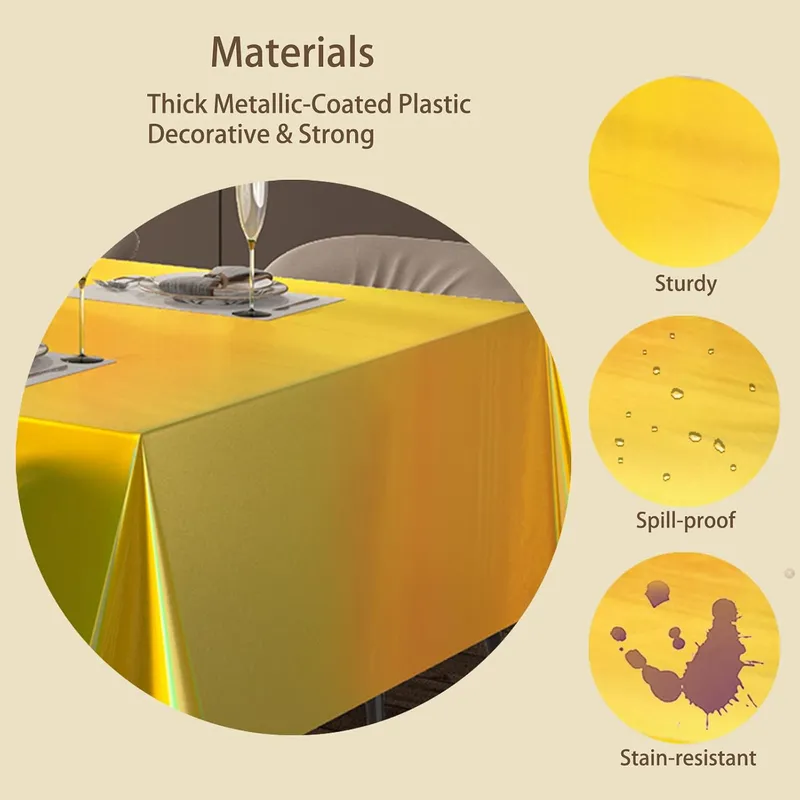 4 Pack Plastic Tablecloths Disposable Table Cover Gold 54 x 108 in photo 2