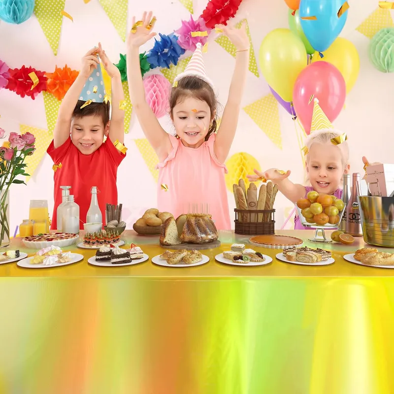 4 Pack Plastic Tablecloths Disposable Table Cover Gold 54 x 108 in photo 5