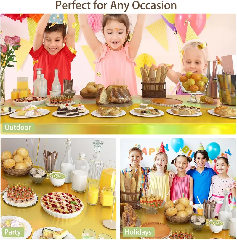 4 Pack Plastic Tablecloths Disposable Table Cover Gold 54 x 108 in photo 6