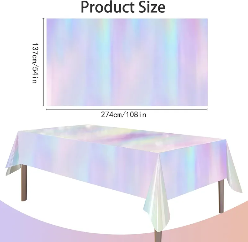 4 Pack Iridescent Plastic Tablecloths Disposable Table Cover 54 x 108 In photo 2