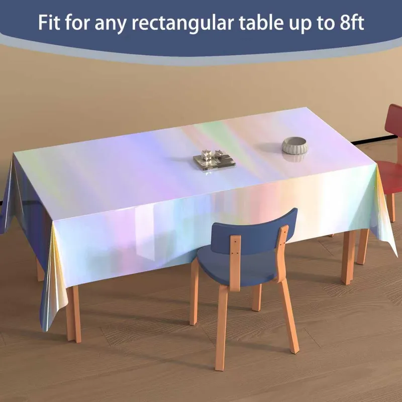 4 Pack Iridescent Plastic Tablecloths Disposable Table Cover 54 x 108 In photo 3