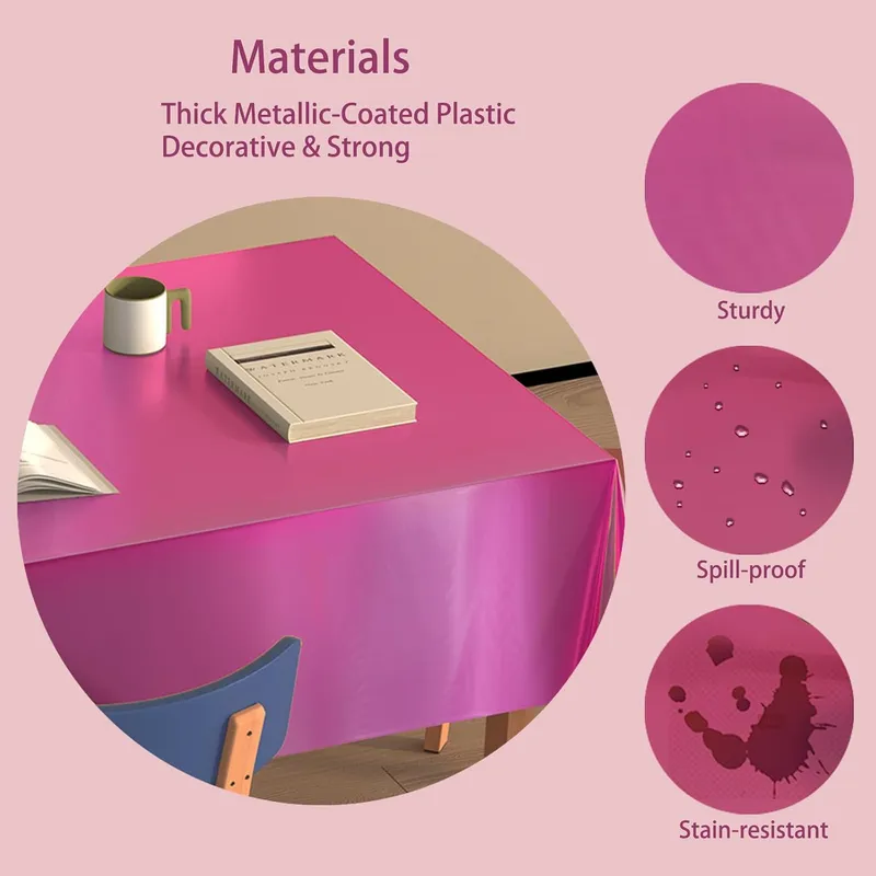 4 Pack Plastic Tablecloths Disposable Table Cover Pink 54 x 108 in photo 3