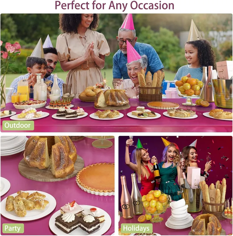 4 Pack Plastic Tablecloths Disposable Table Cover Pink 54 x 108 in photo 6