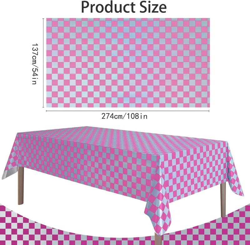 4 Pack Plastic Tablecloths Disposable Table Cover Pink&Silver 54 x 108 In photo 2
