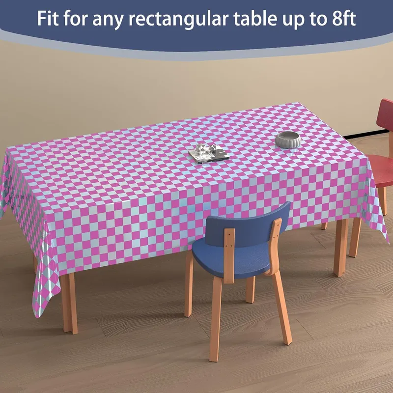 4 Pack Plastic Tablecloths Disposable Table Cover Pink&Silver 54 x 108 In photo 3
