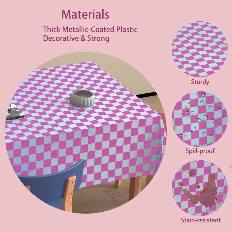 4 Pack Plastic Tablecloths Disposable Table Cover Pink&Silver 54 x 108 In photo 4