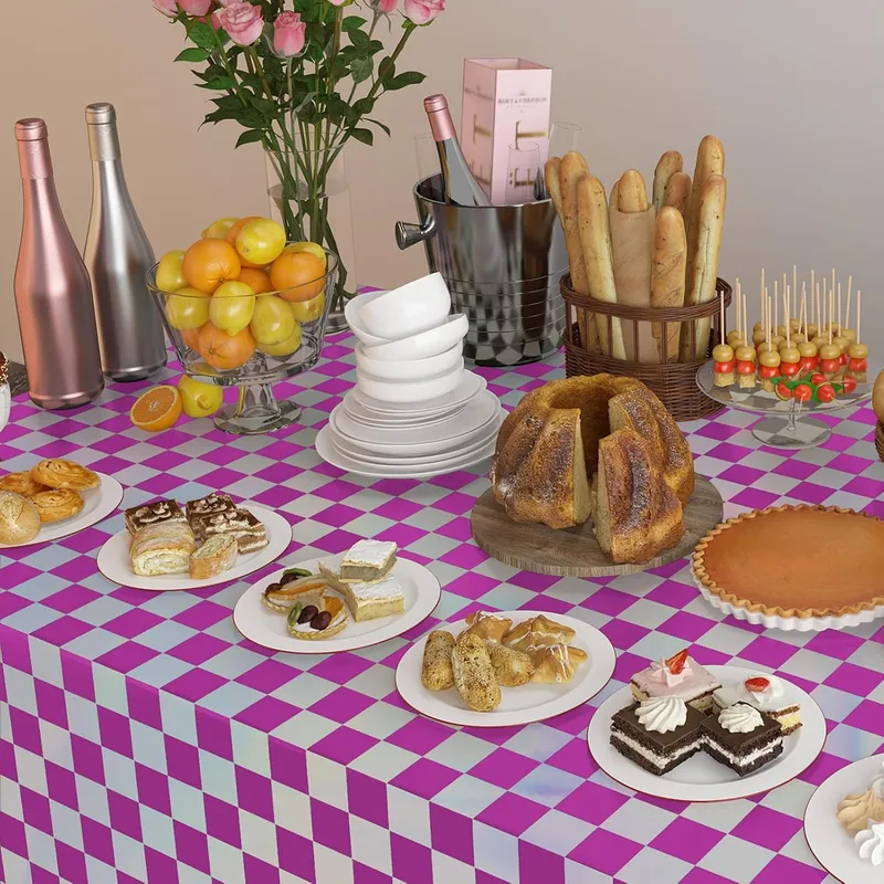 4 Pack Plastic Tablecloths Disposable Table Cover Pink&Silver 54 x 108 In photo 5