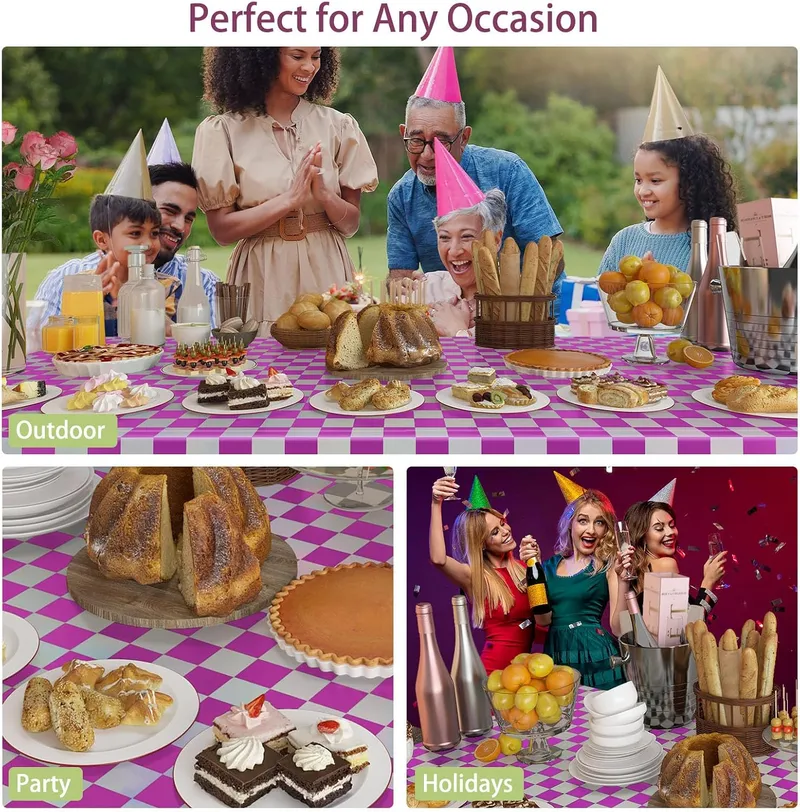 4 Pack Plastic Tablecloths Disposable Table Cover Pink&Silver 54 x 108 In photo 7
