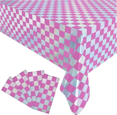 4 Pack Plastic Tablecloths Disposable Table Cover Pink&Silver 54 x 108 In