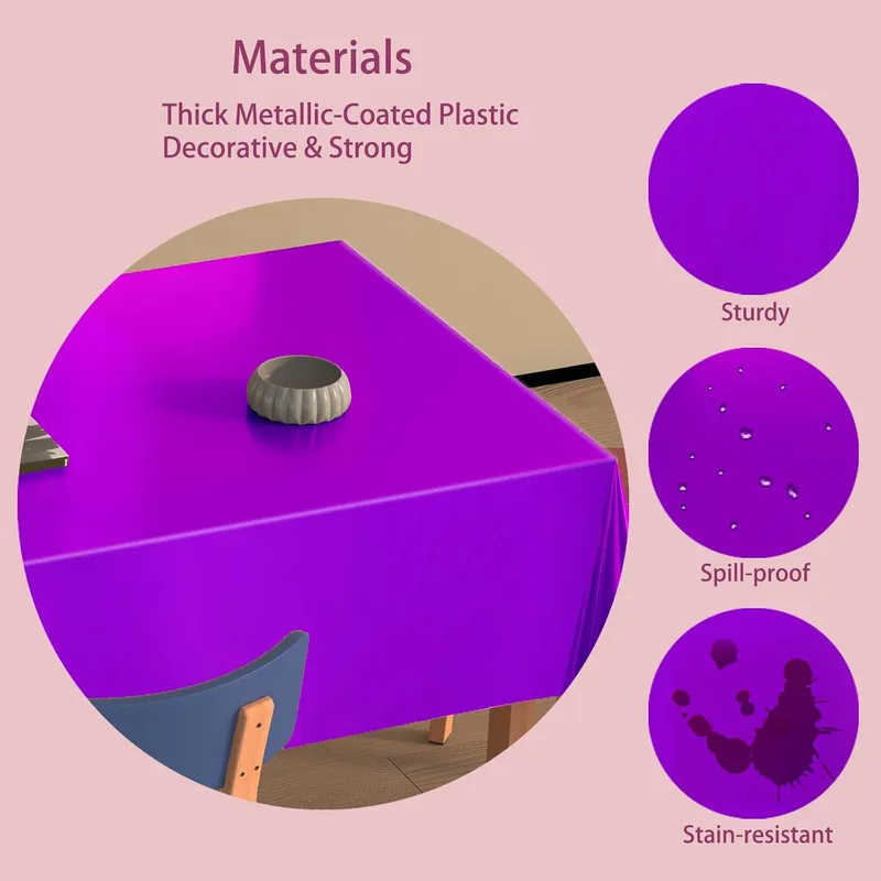 4 Pack Plastic Tablecloths Disposable Table Cover Purple 54 x 108 In photo 4