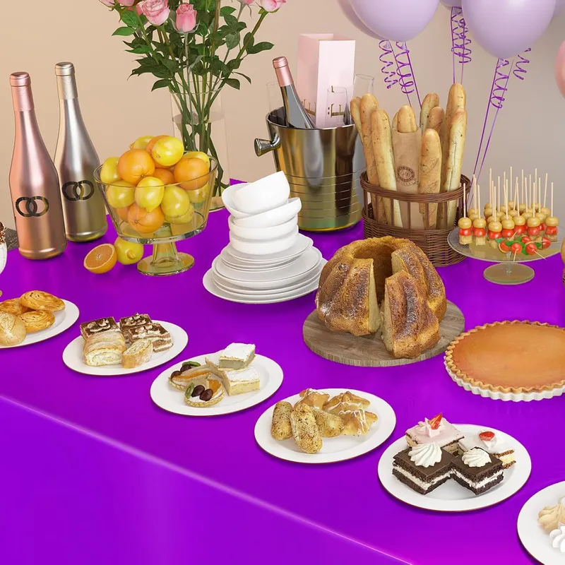 4 Pack Plastic Tablecloths Disposable Table Cover Purple 54 x 108 In photo 5