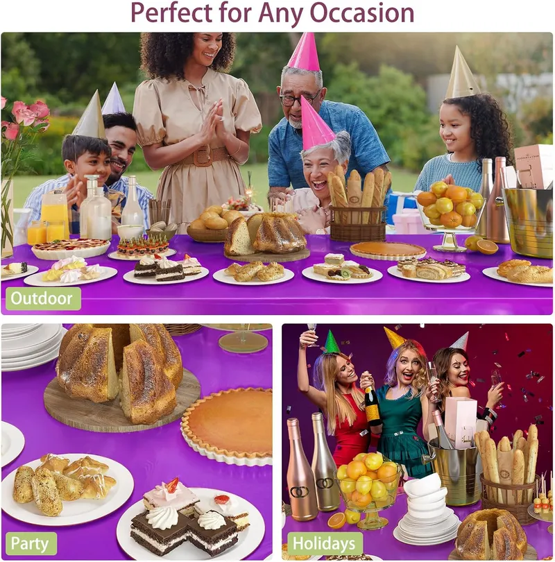 4 Pack Plastic Tablecloths Disposable Table Cover Purple 54 x 108 In photo 7